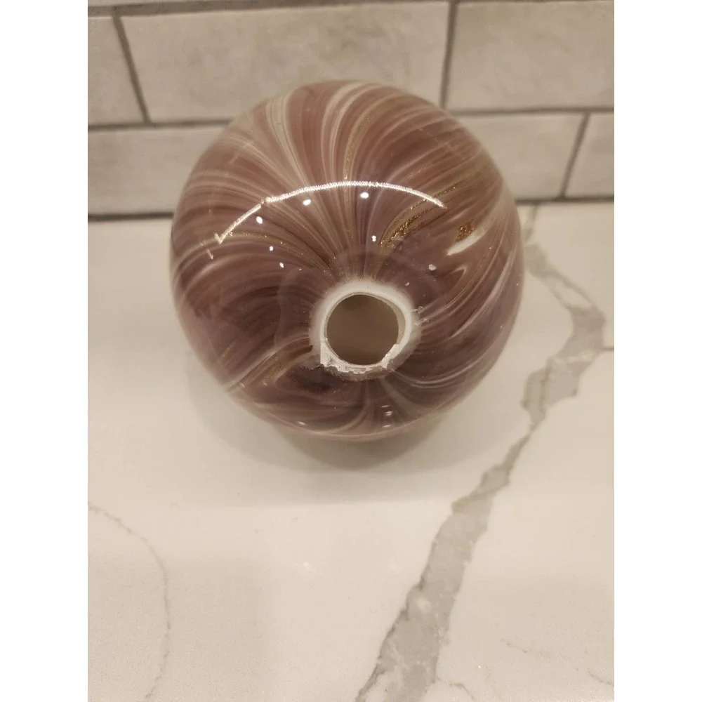Art Glass Easter Egg Pink & White Swirl With‎ Gold Flakes Hand Blown Decor 7.5